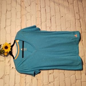 Adidas Tshirt turquoise blue semi-sheer v-neck SzM